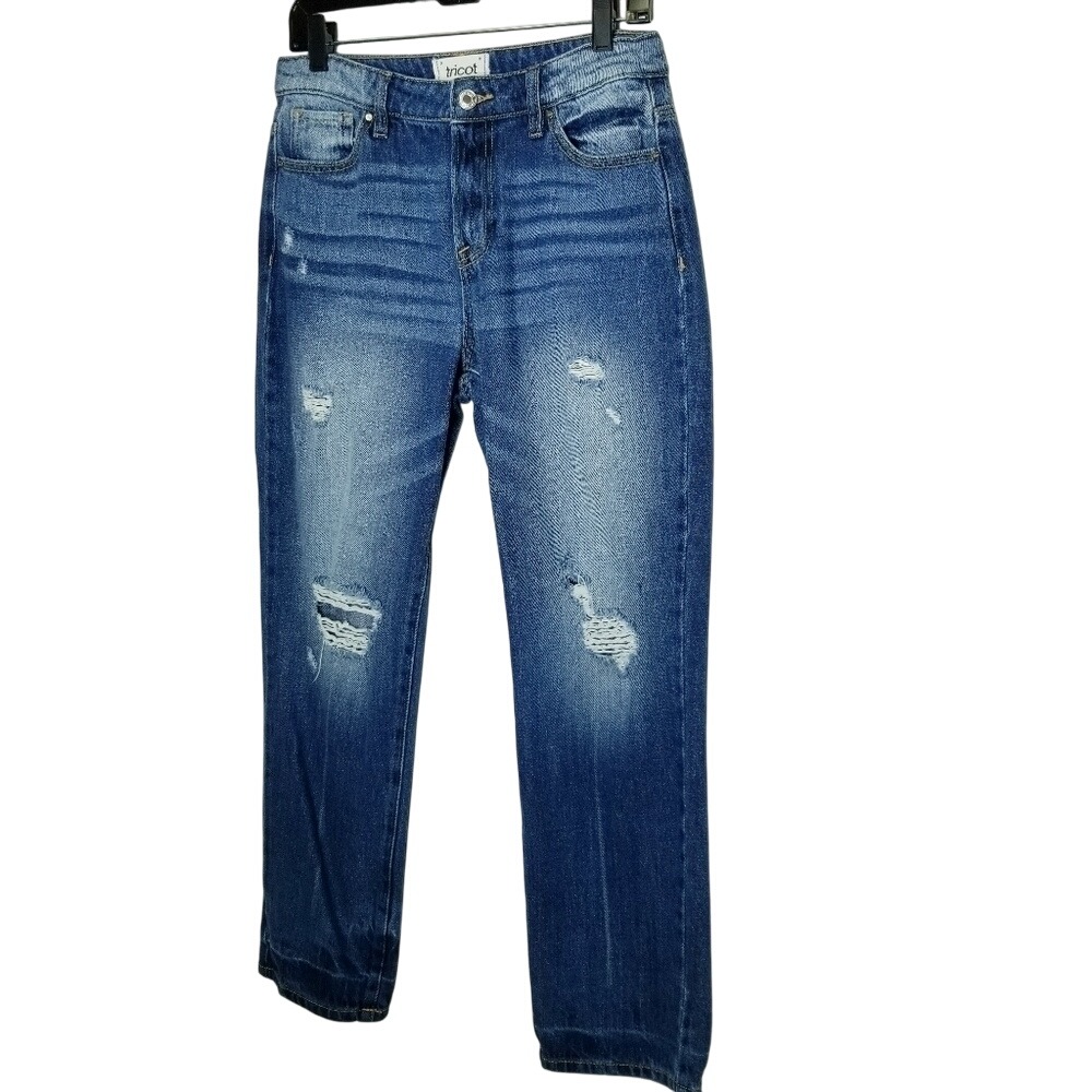 Tricot By C'est Toi Distressed Denim Jeans Size 3 26 High Rise Straight Leg